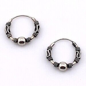 Petite Sterling Silver Tribal Hoops Earrings Thailand Fine Workmanship c 1990s